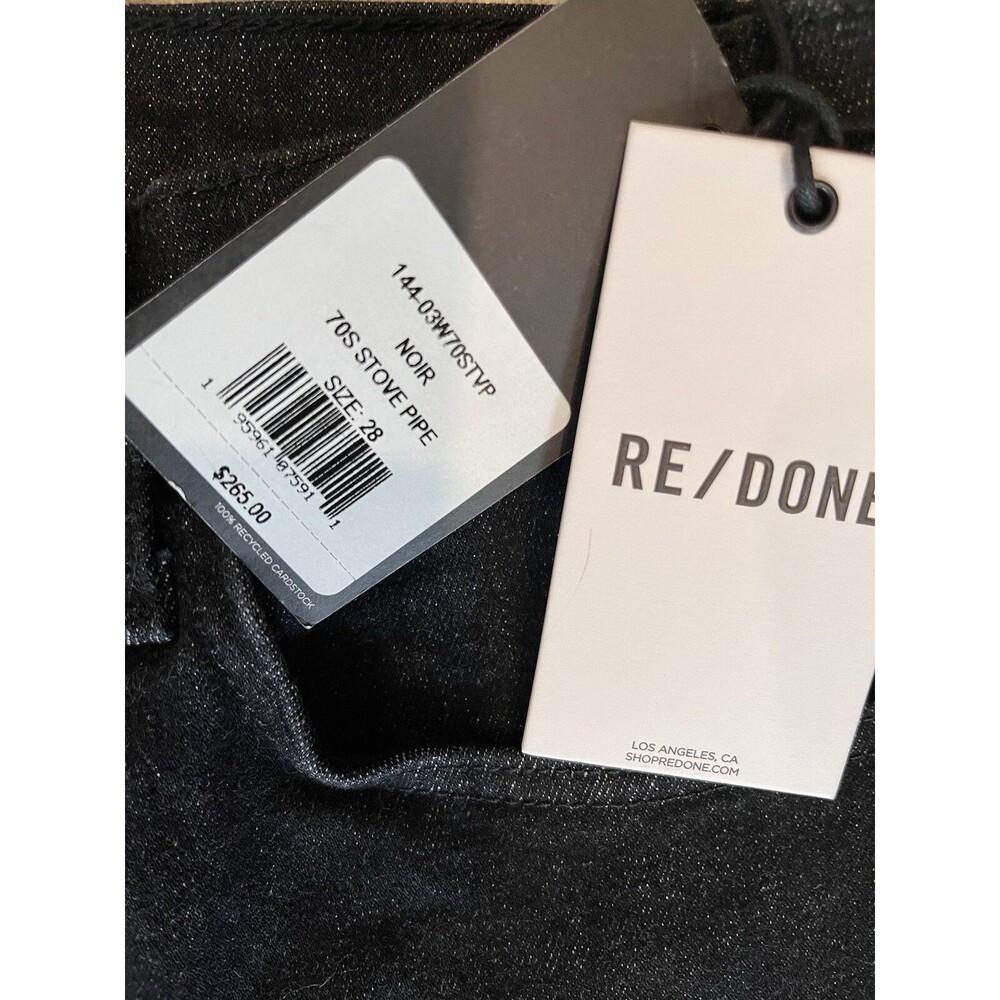 Re/Done womens 70s Stove Pipe Button Fly Jeans size 28 Black 28" inseam $265 - Picture 7 of 12